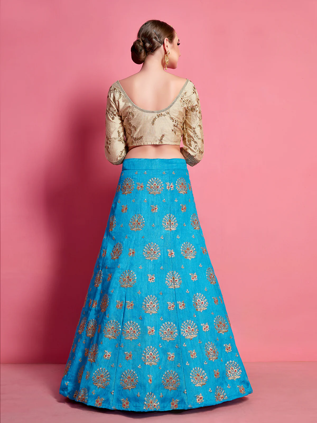 Odette Women Sky Blue Embroidered Semi Stitched Lehenga With Unstitched Blouse - Image 5