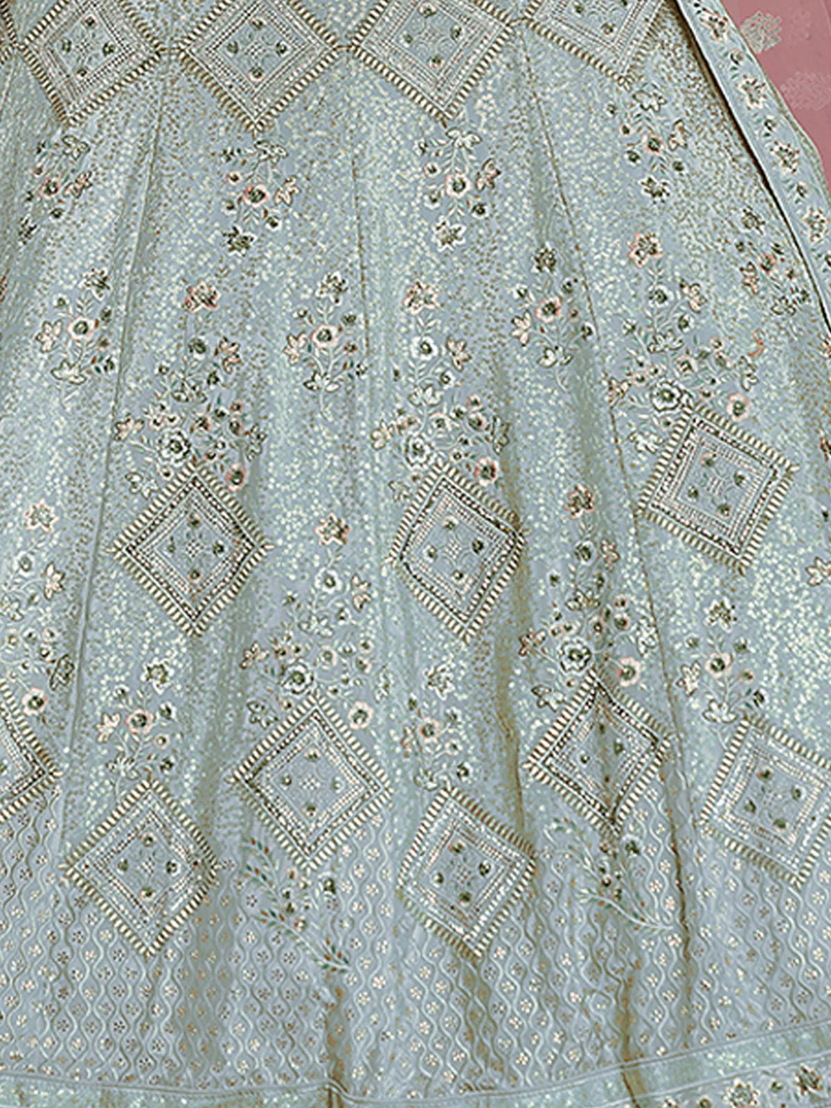 Odette Women Light Blue Embroidered Crepe Semi Stitched Lehenga With Unstitched Blouse - Image 3