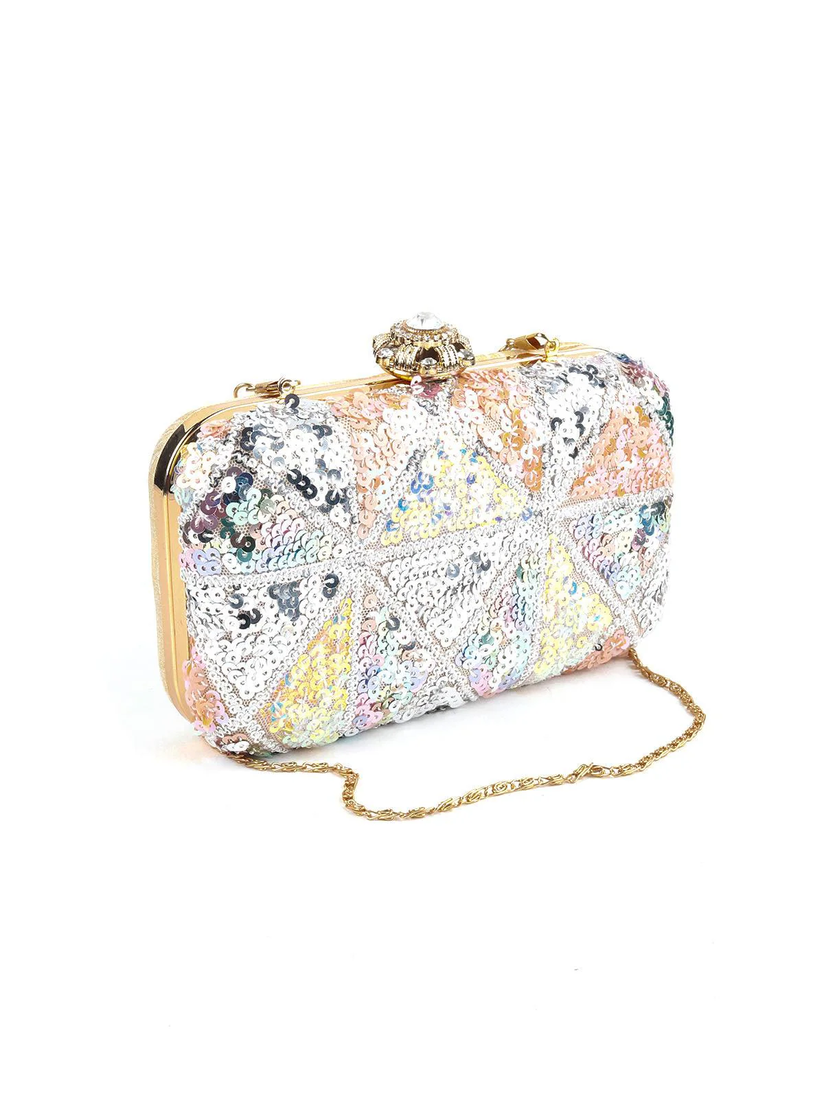 Odette Women Multicolored Sequined Boxy Clutch - Image 3