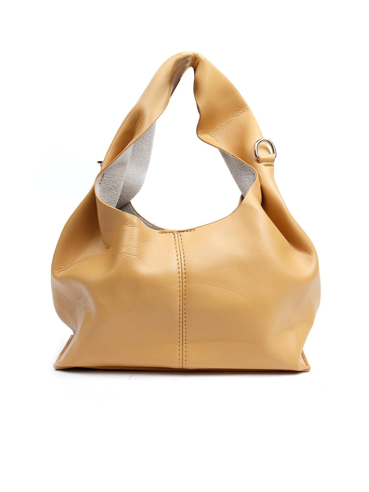 Odette Women Solid Beige Scrunchy Handbag - Image 3