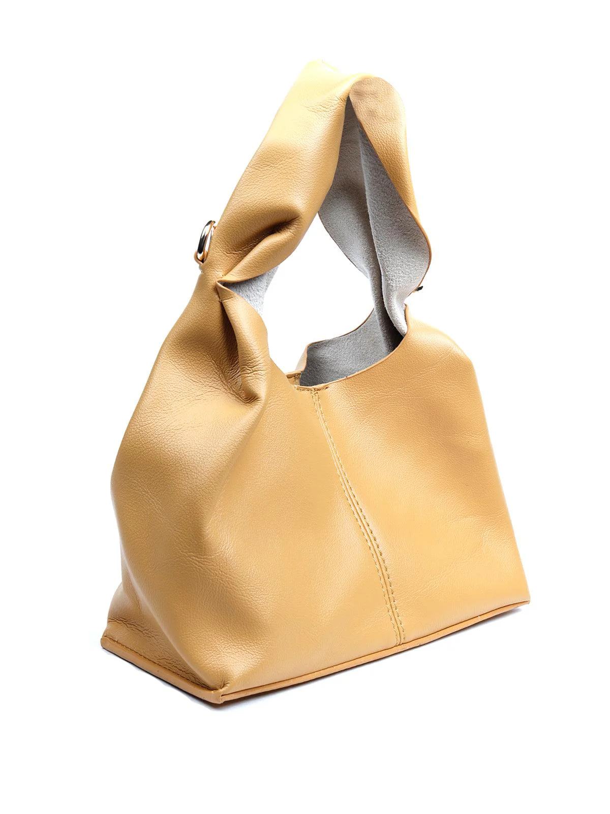 Odette Women Solid Beige Scrunchy Handbag - Image 4