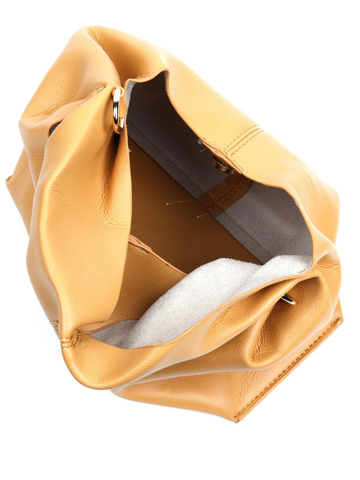 Odette Women Solid Beige Scrunchy Handbag - Image 6
