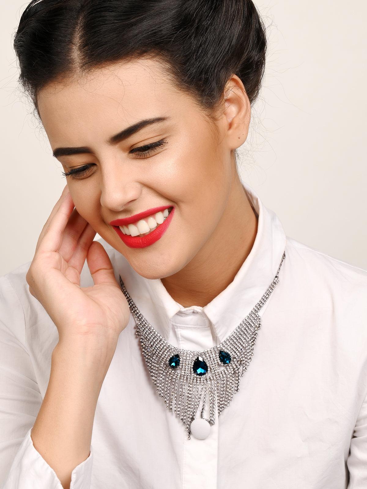 Odette Women Sophisticated Turquoise Fringe Necklace - Image 2