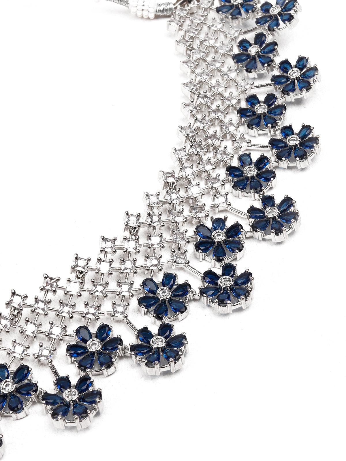 Odette Women Sparkling Navy Blue And White Stone Choker - Image 5