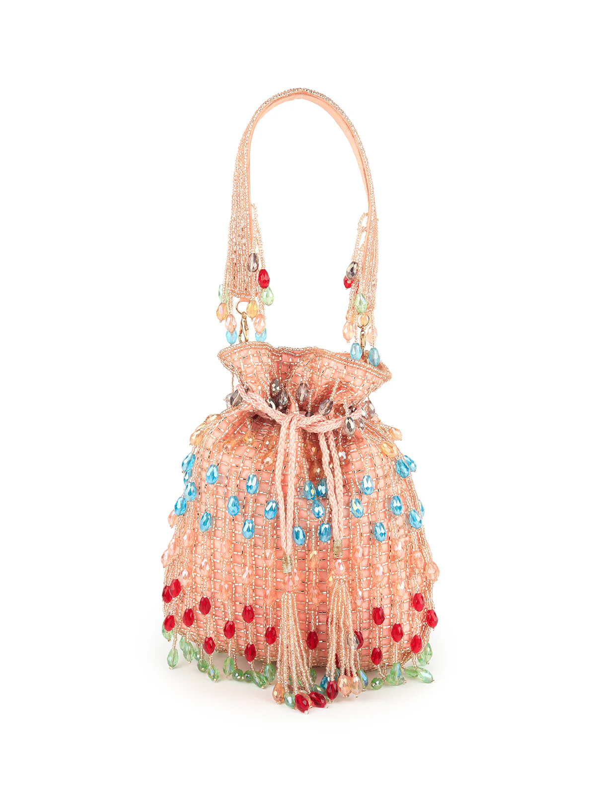 Odette Women Sparkling Peach Bead Embroidered Potli Bag - Image 4