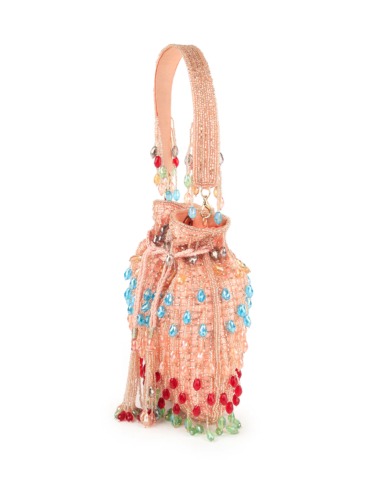 Odette Women Sparkling Peach Bead Embroidered Potli Bag - Image 5