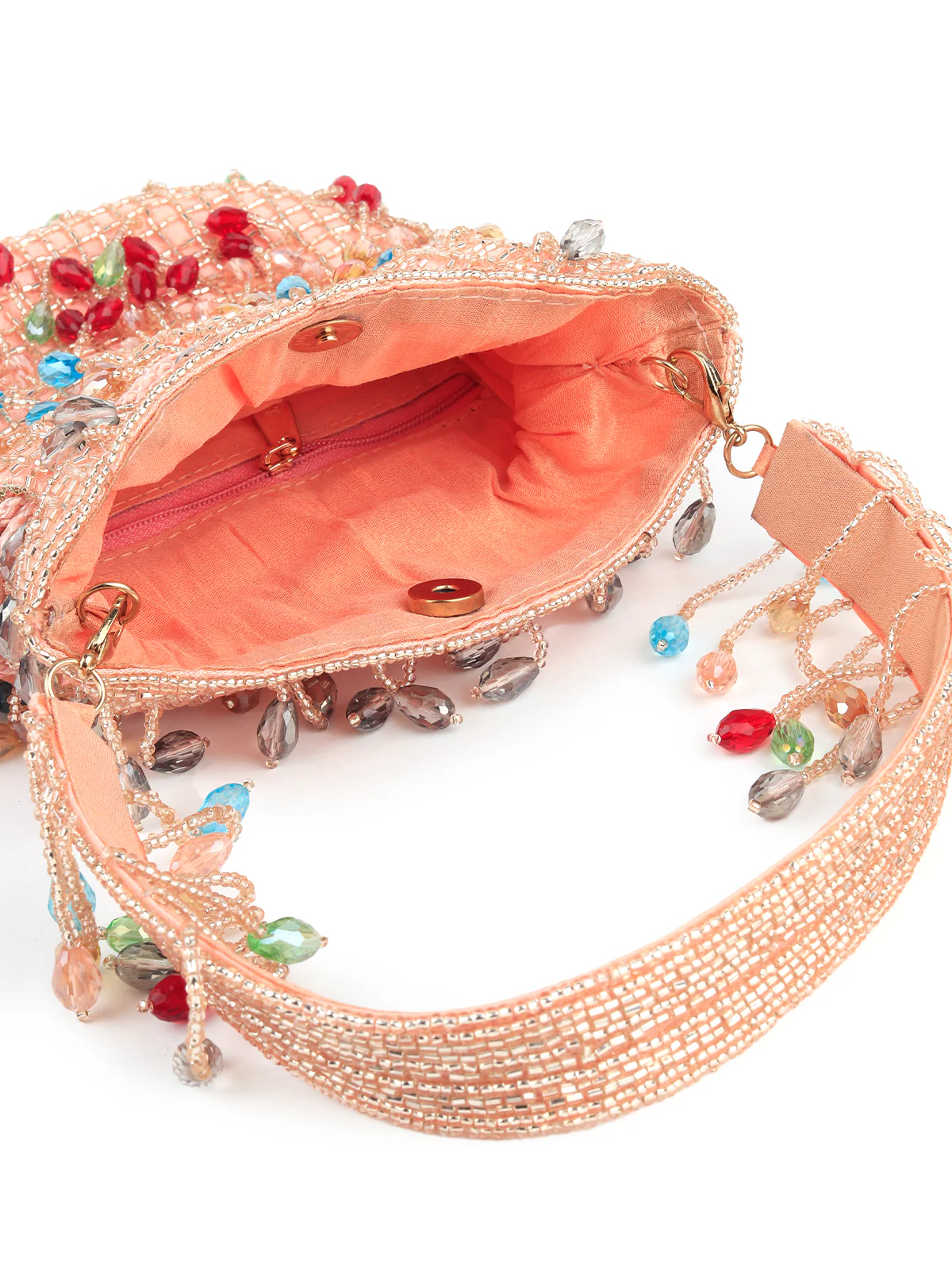 Odette Women Sparkling Peach Bead Embroidered Potli Bag - Image 7