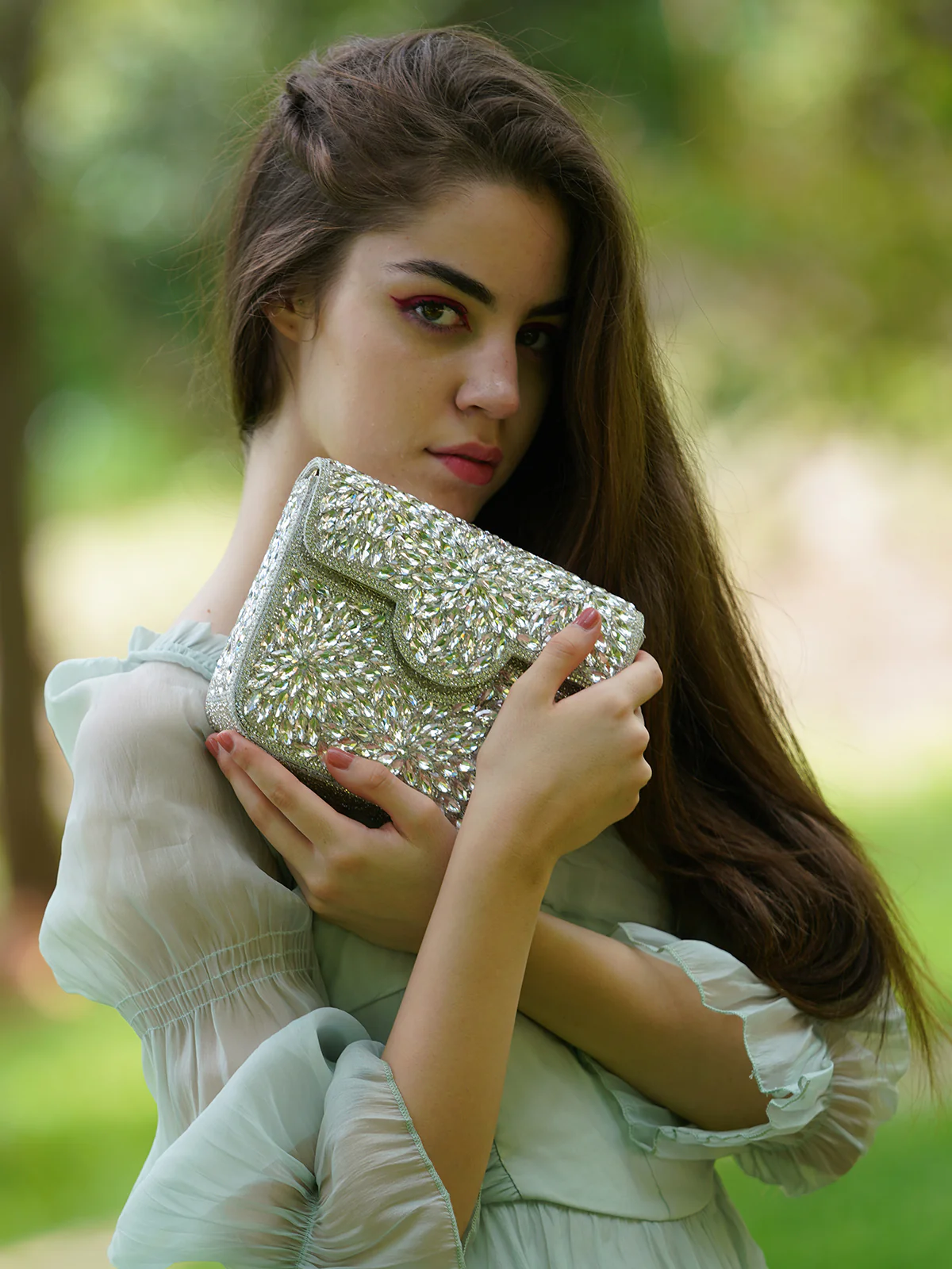 Odette Women Sparkly Silver Embellished Clutch Bag - Image 2