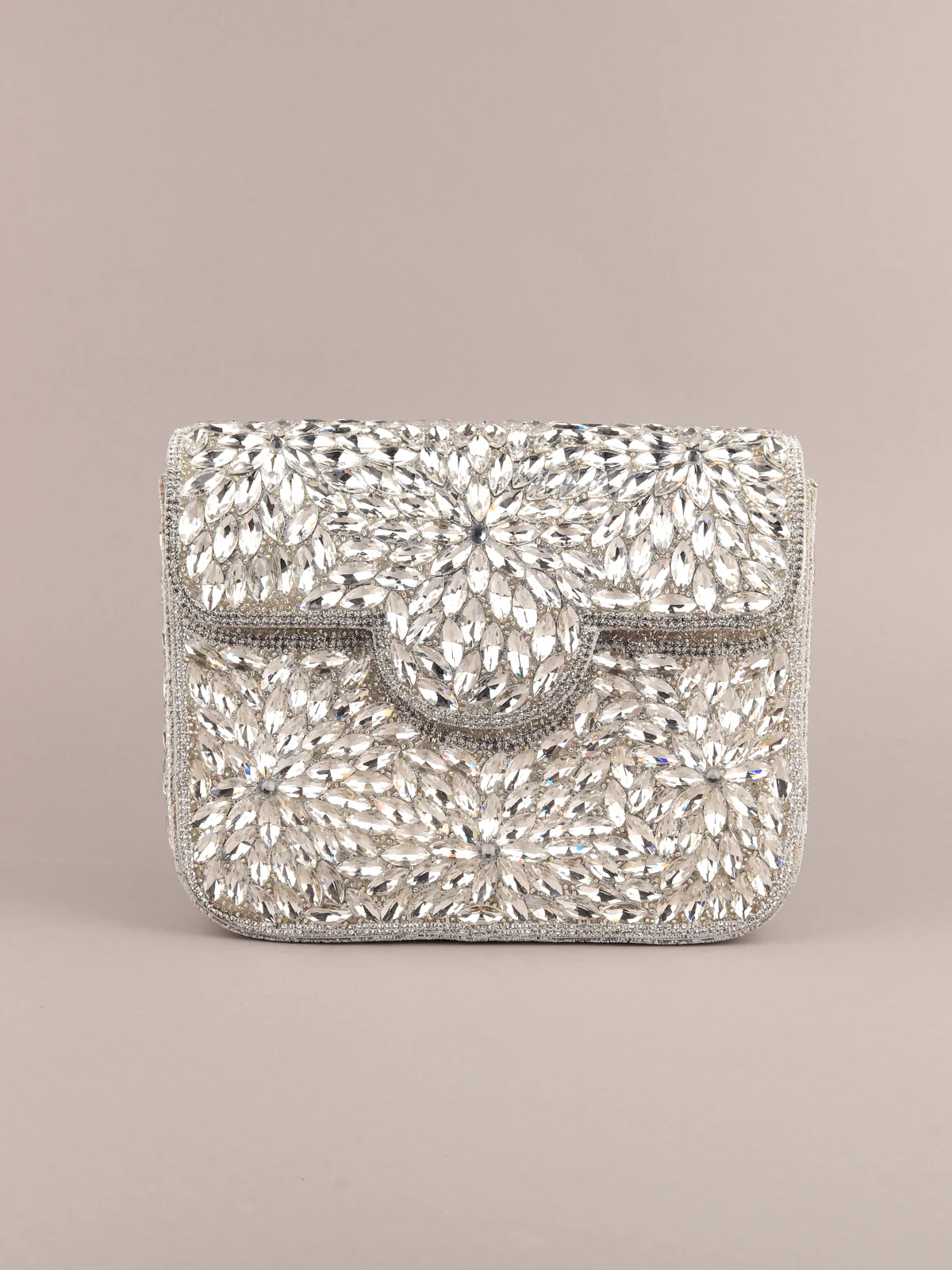 Odette Women Sparkly Silver Embellished Clutch Bag - Image 3