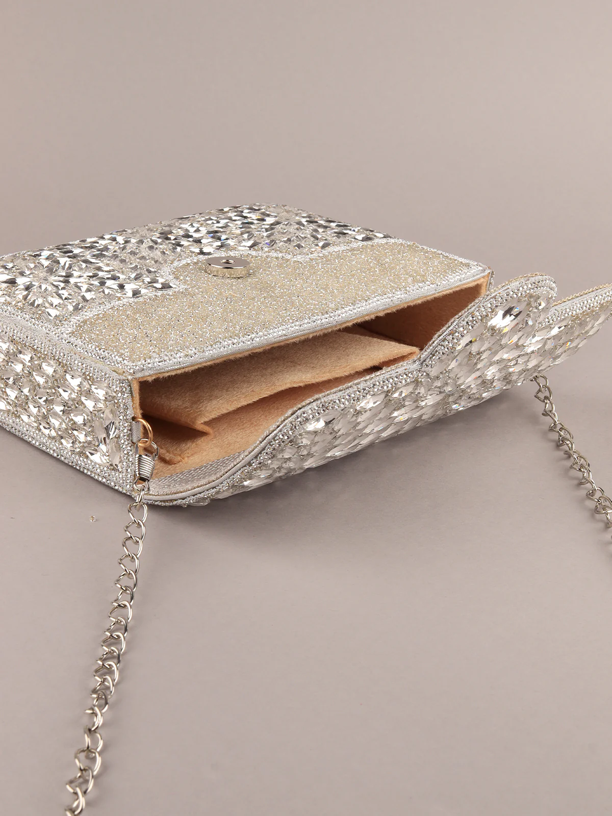 Odette Women Sparkly Silver Embellished Clutch Bag - Image 6