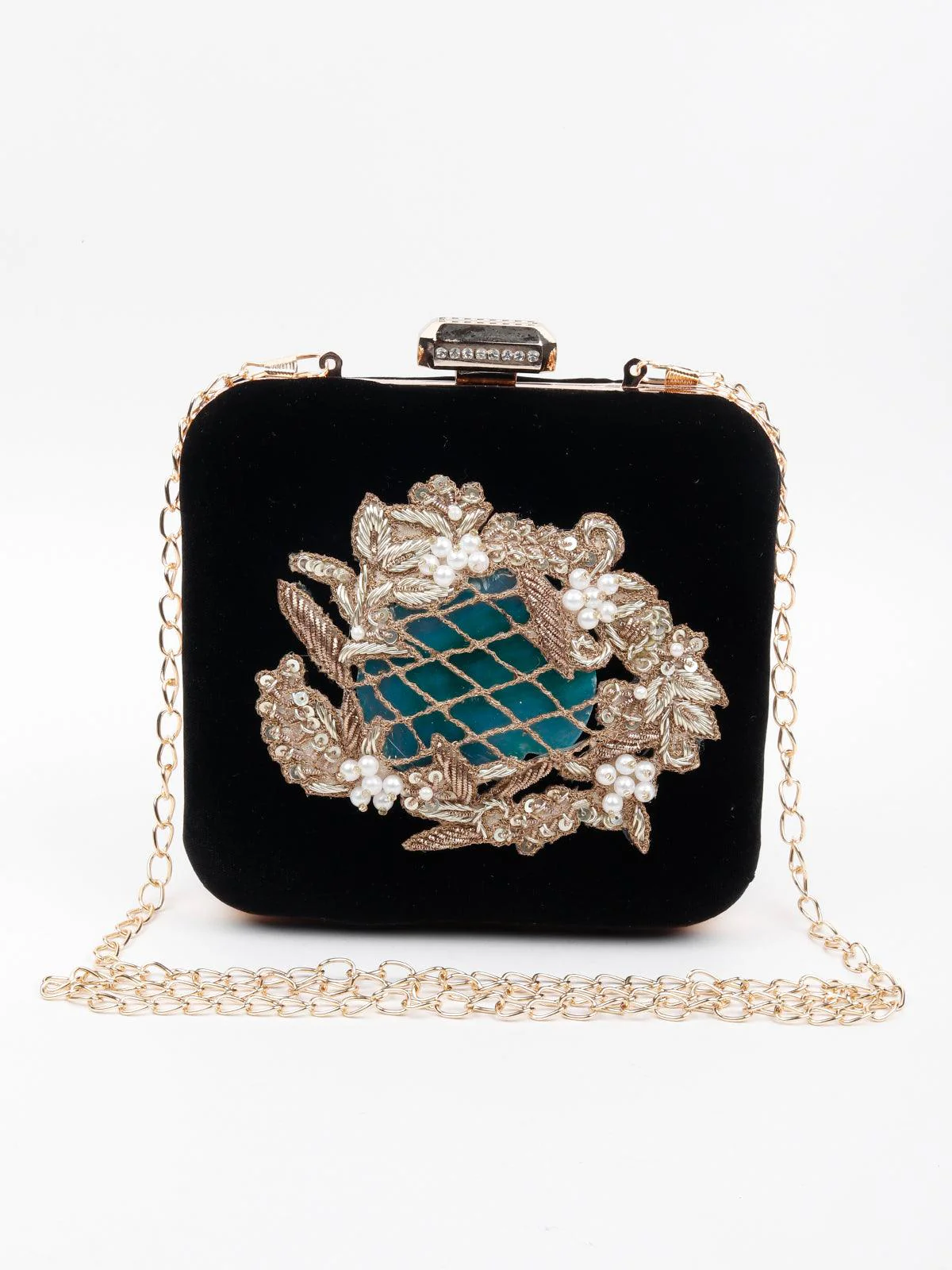 Odette Black Suede Clutches For Women - Image 3