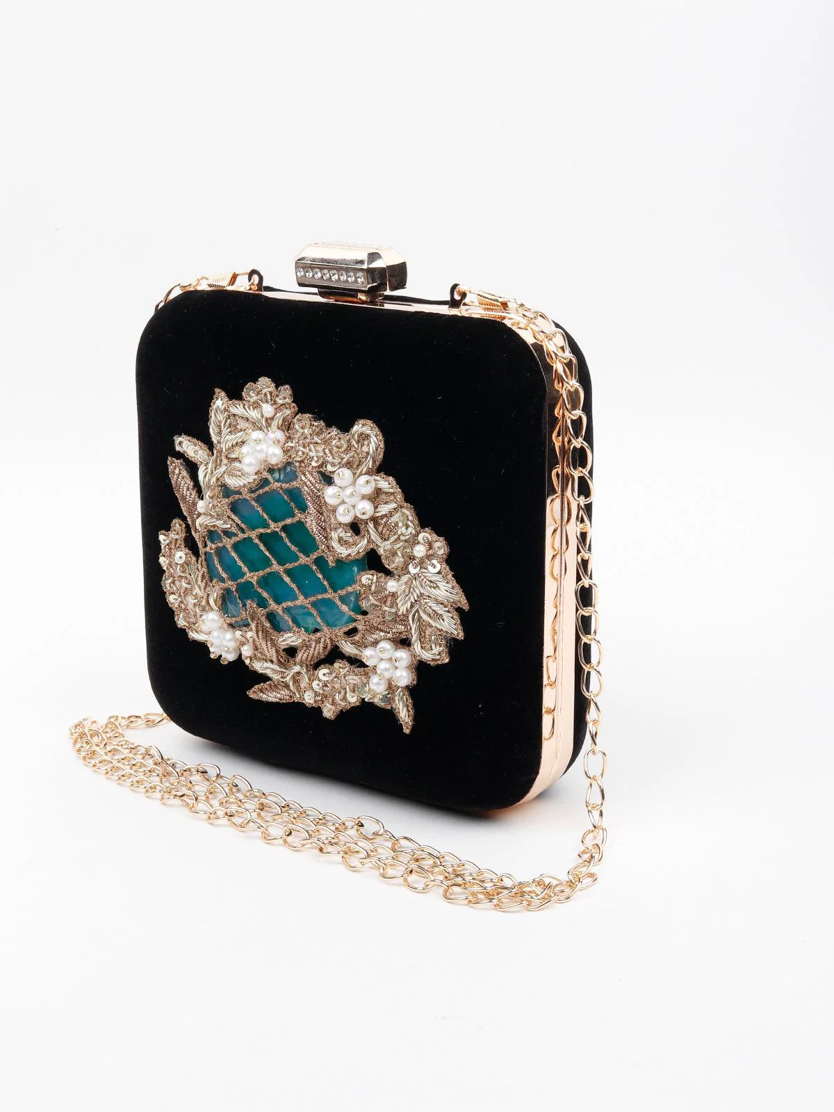 Odette Black Suede Clutches For Women - Image 5