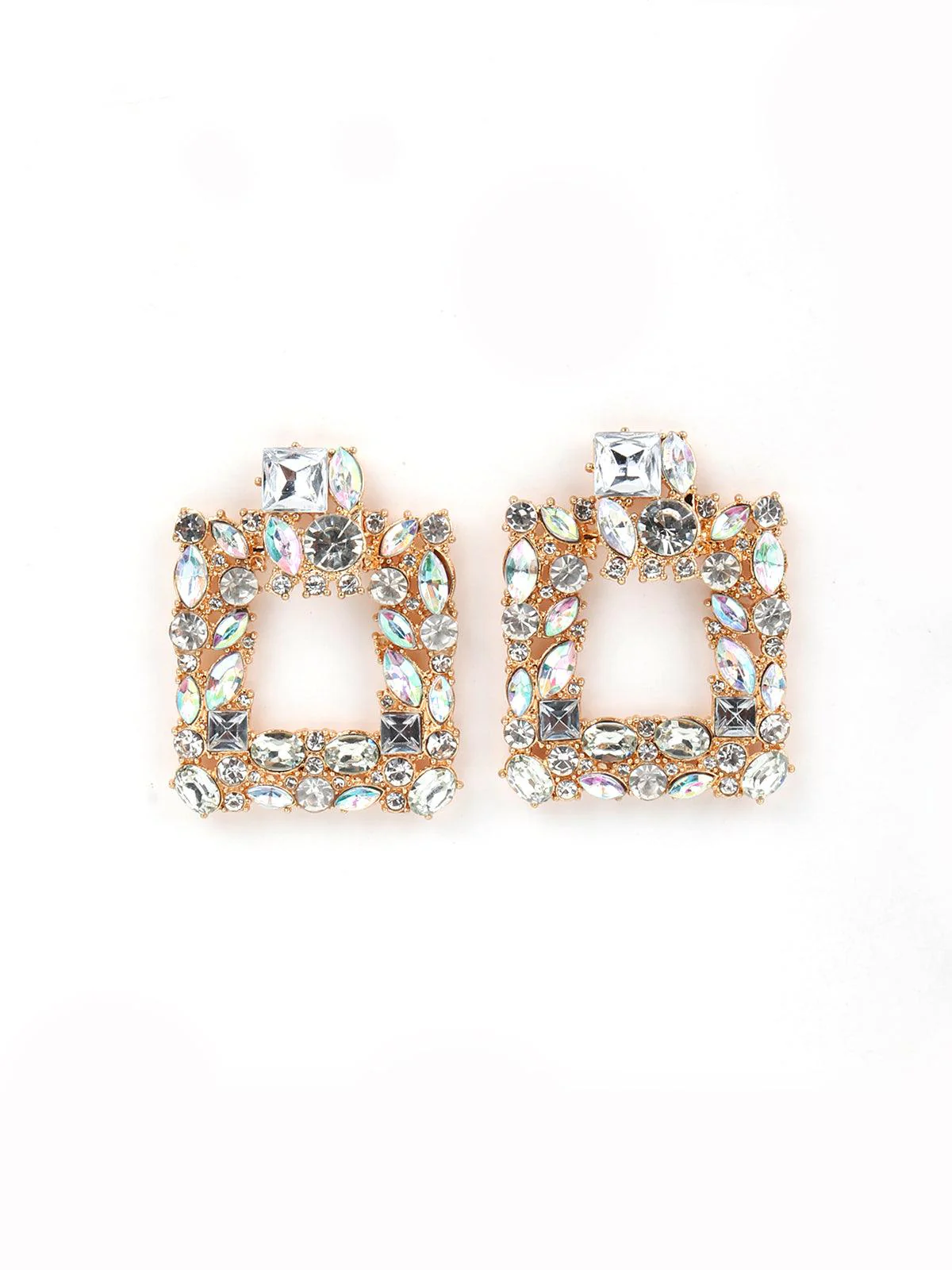 Odette Women Square White Cut Rhinestone Earring - Image 3