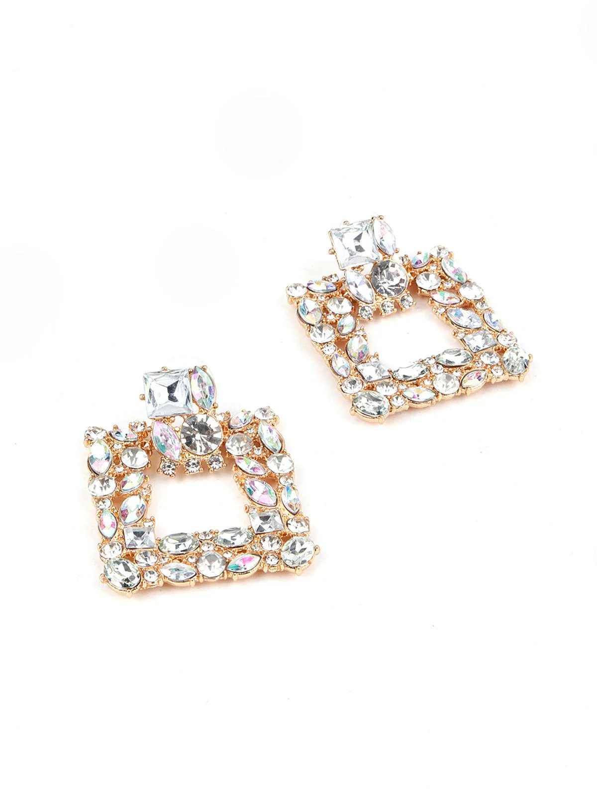 Odette Women Square White Cut Rhinestone Earring - Image 5