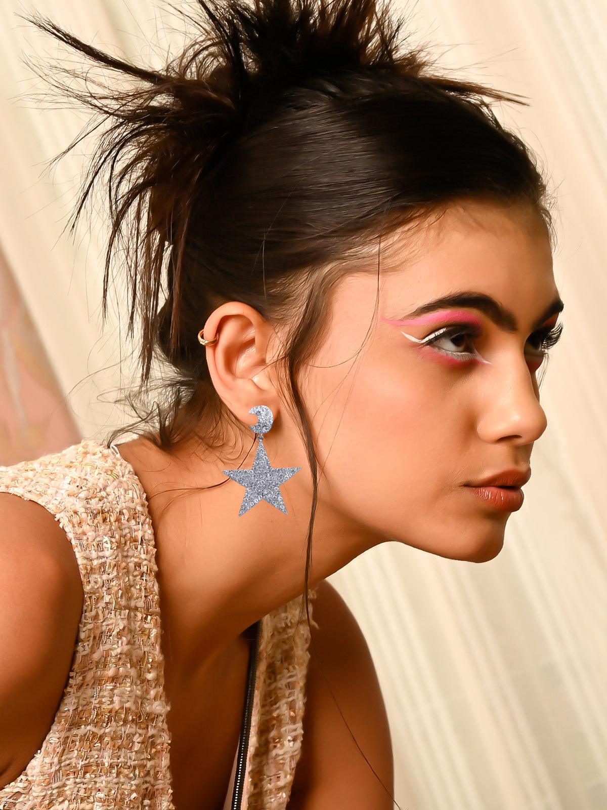 Odette Women Silver Diamante Metal Studded Earrings