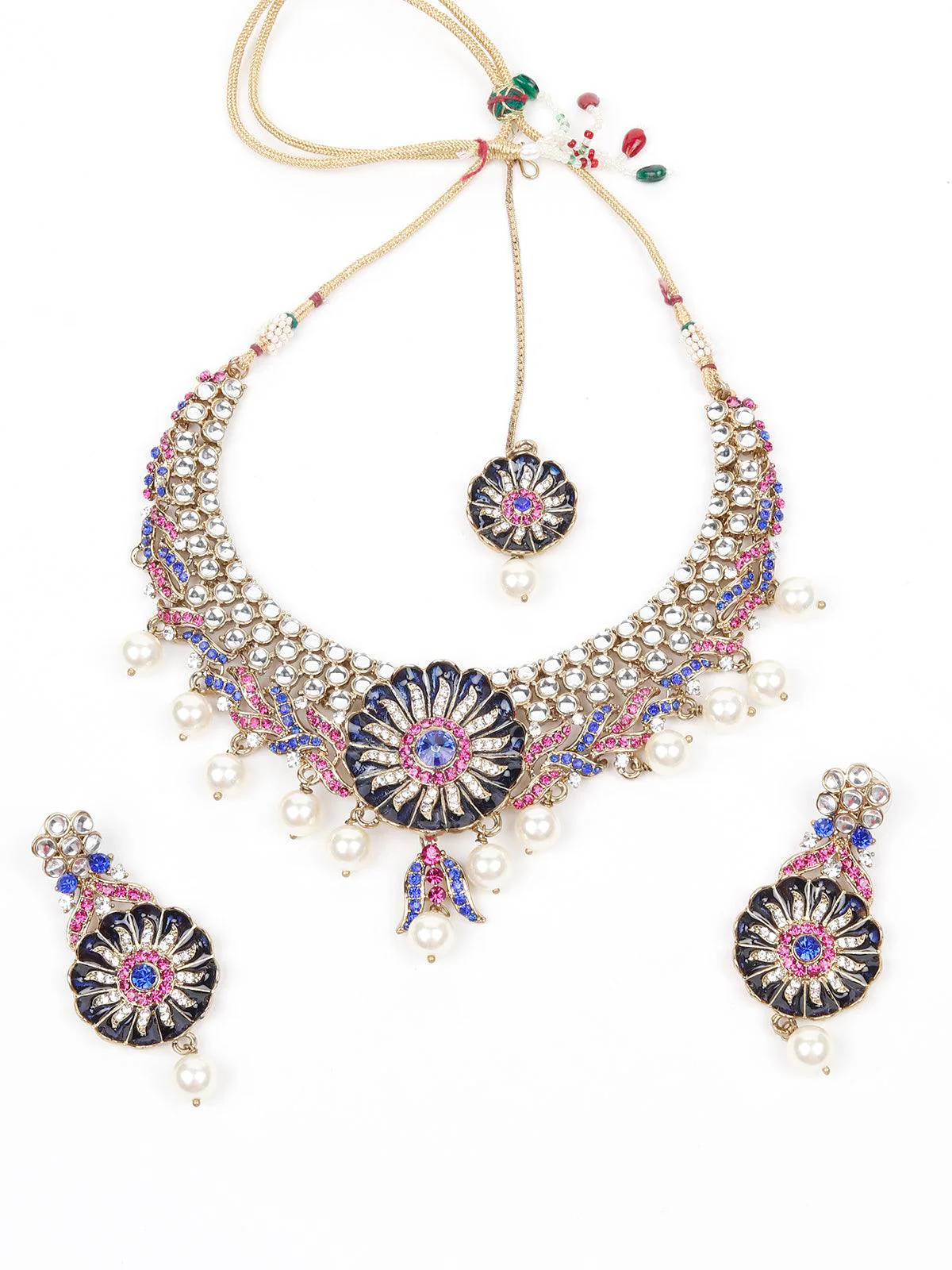 Odette Women Rusty Brown Stone And Kundan Set
