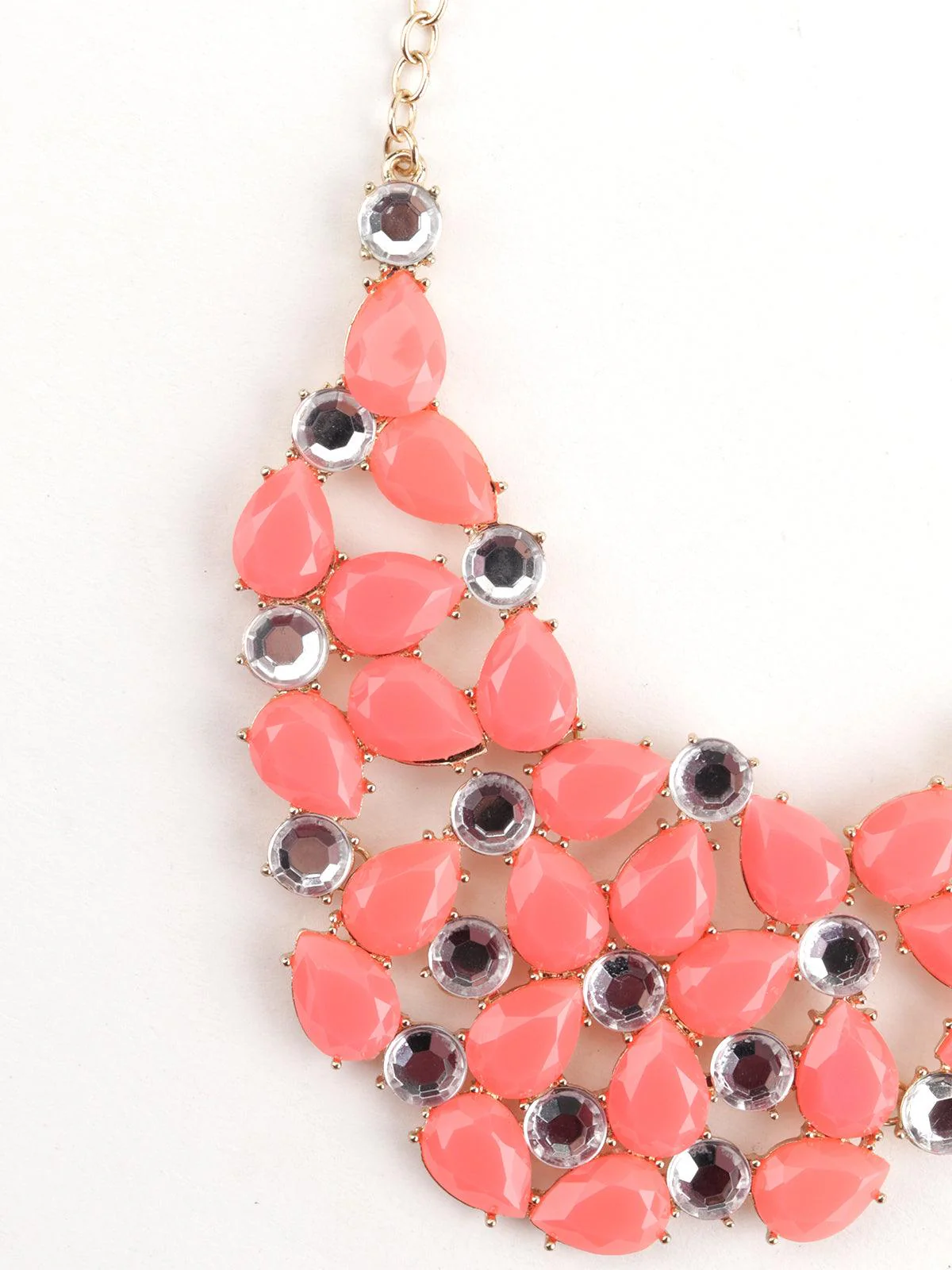 Odette Women Strawberry Pink-Peach Studded Necklace - Image 4