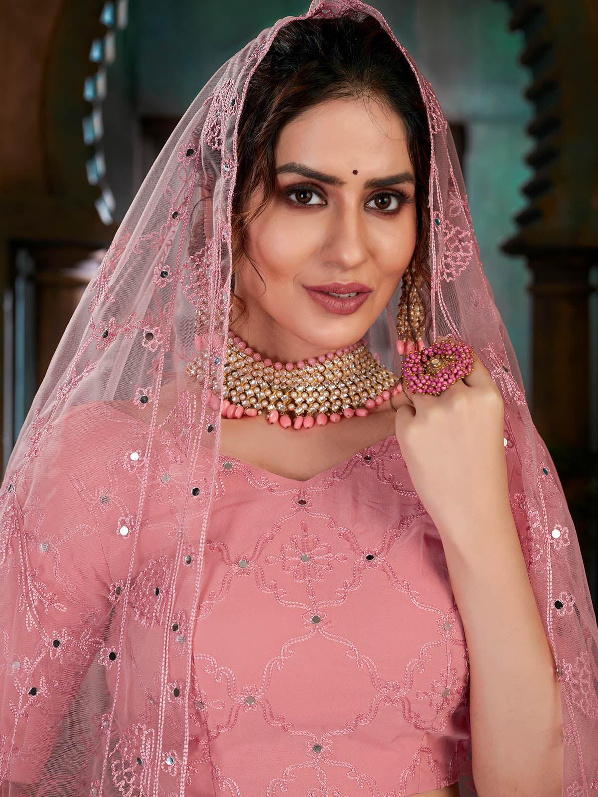 Odette Women Striking Pink Georgette Semi Stitched Lehenga With  Unstitched Blouse - Image 2