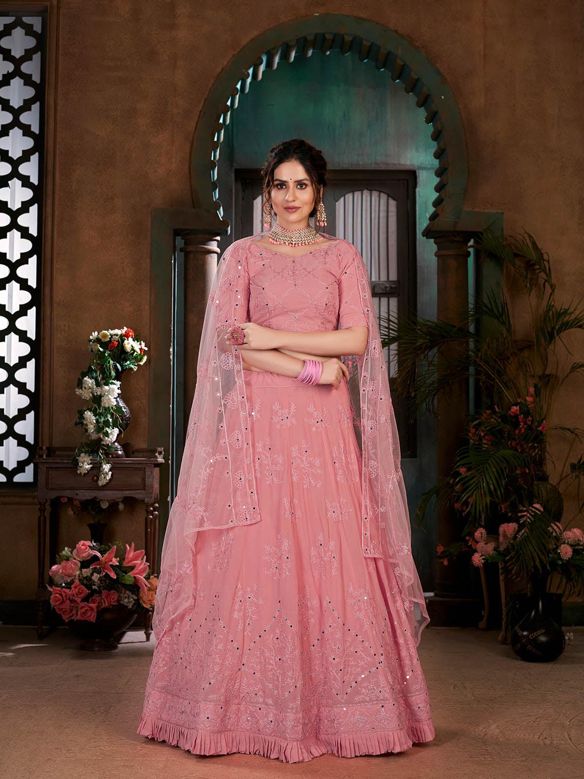 Odette Women Striking Pink Georgette Semi Stitched Lehenga With  Unstitched Blouse - Image 3