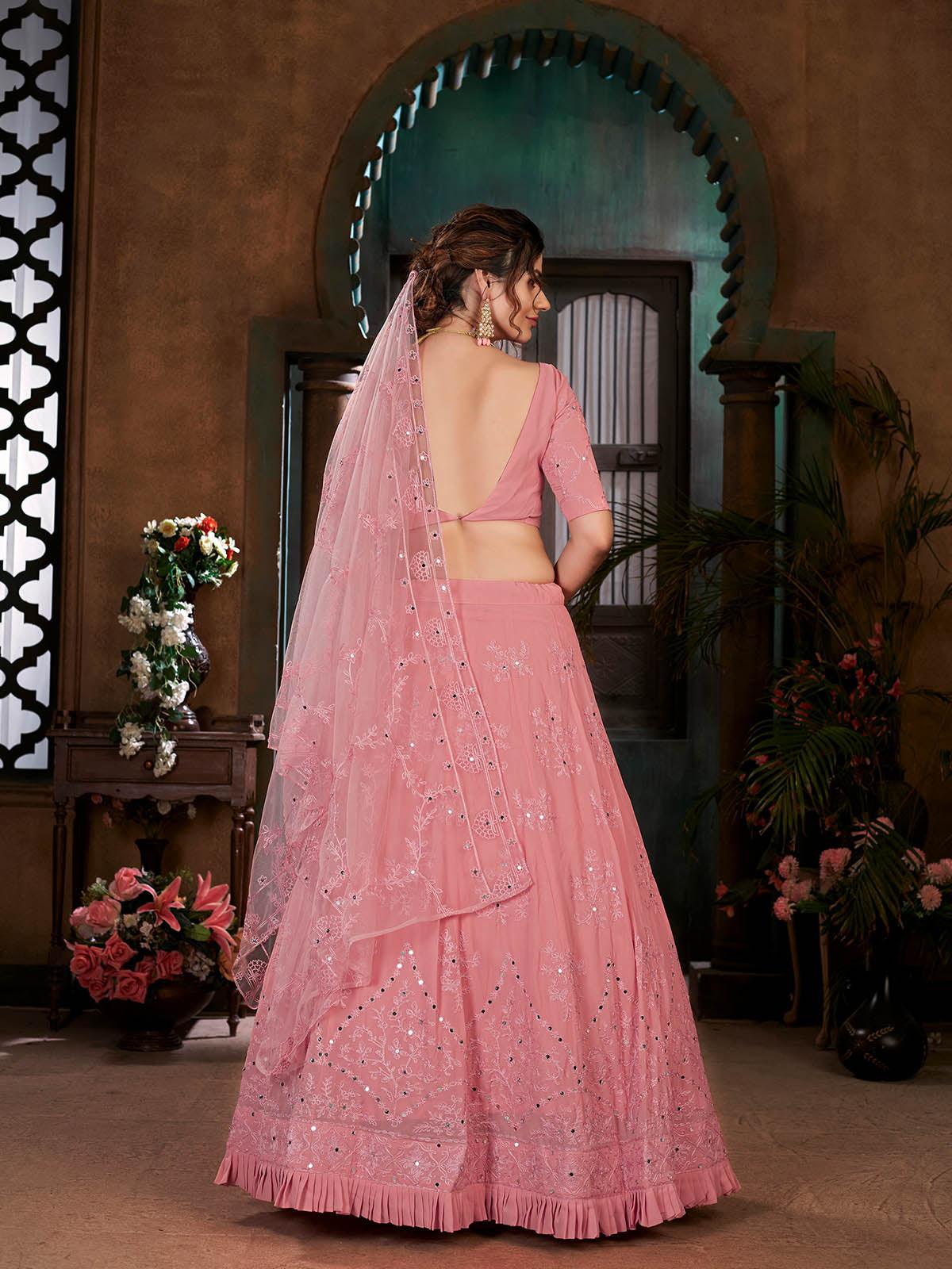 Odette Women Striking Pink Georgette Semi Stitched Lehenga With  Unstitched Blouse - Image 4