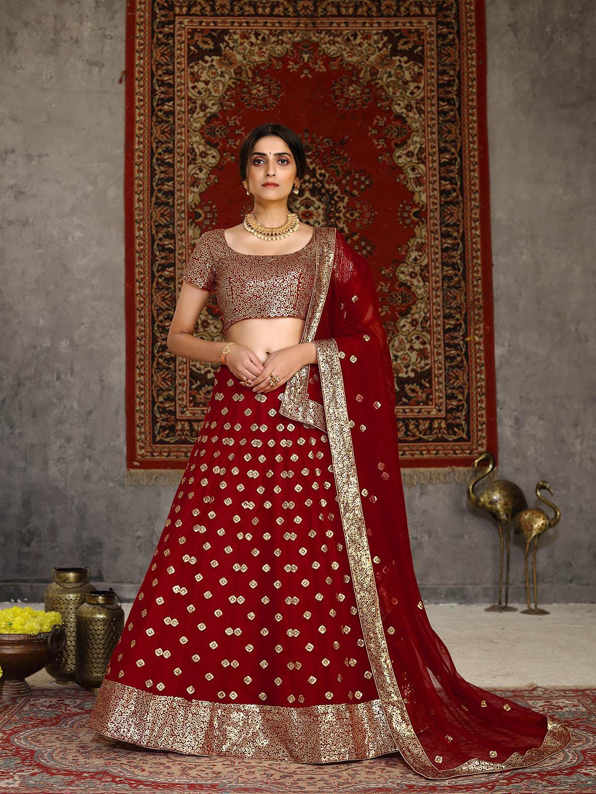 Odette Women Striking Red Net Semi Stitched Lehenga With  Unstitched Blouse - Image 4