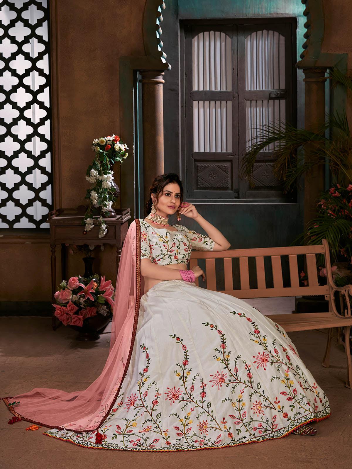 Odette Women Striking White Cotton Semi Stitched Lehenga With  Unstitched Blouse - Image 3