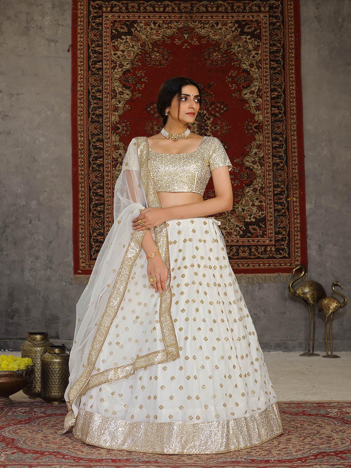 Odette Women Striking White Net Semi Stitched Lehenga With  Unstitched Blouse - Image 2