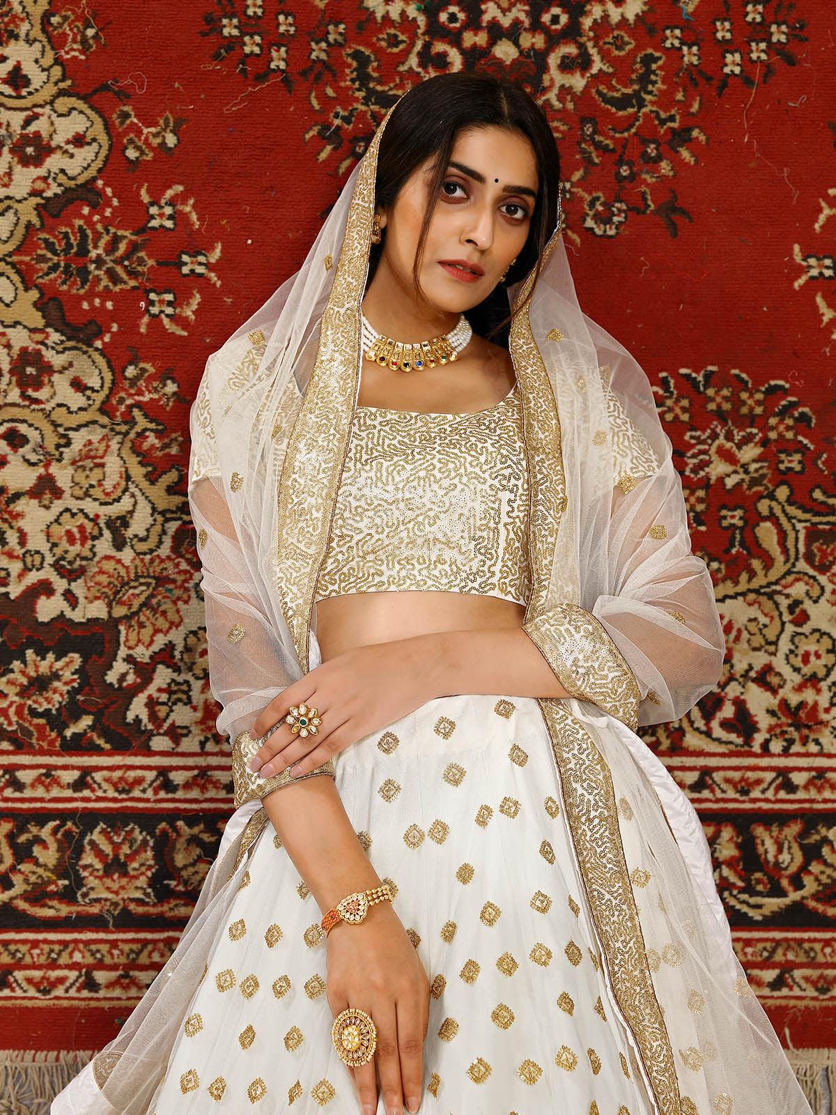 Odette Women Striking White Net Semi Stitched Lehenga With  Unstitched Blouse - Image 3