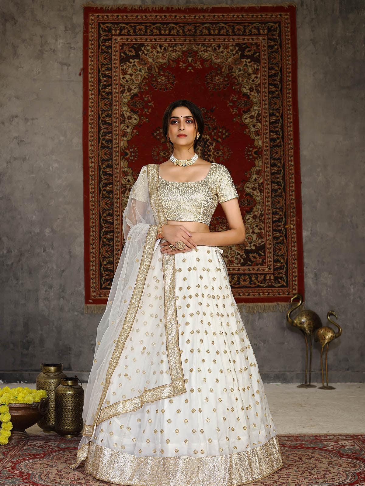 Odette Women Striking White Net Semi Stitched Lehenga With  Unstitched Blouse - Image 4