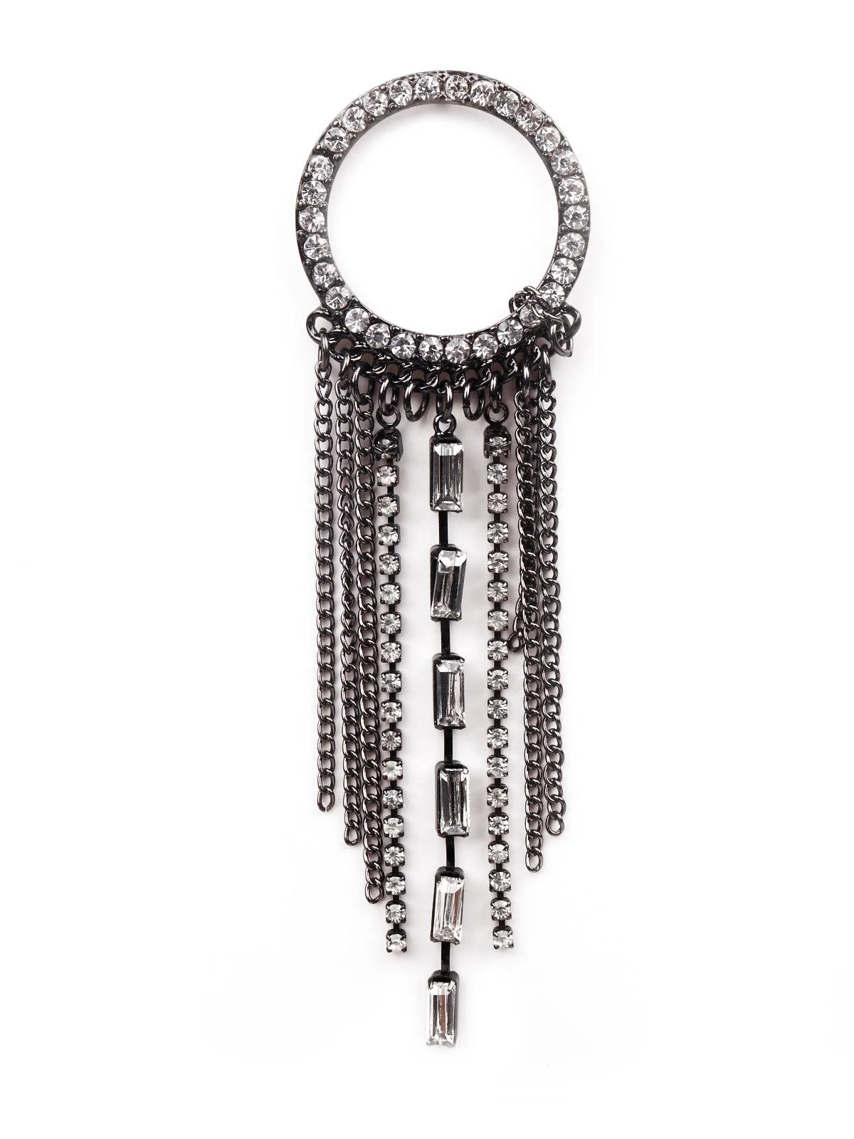 Odette Women Silver Studded Metal Tassel Drop Earrings-Silver - Image 4