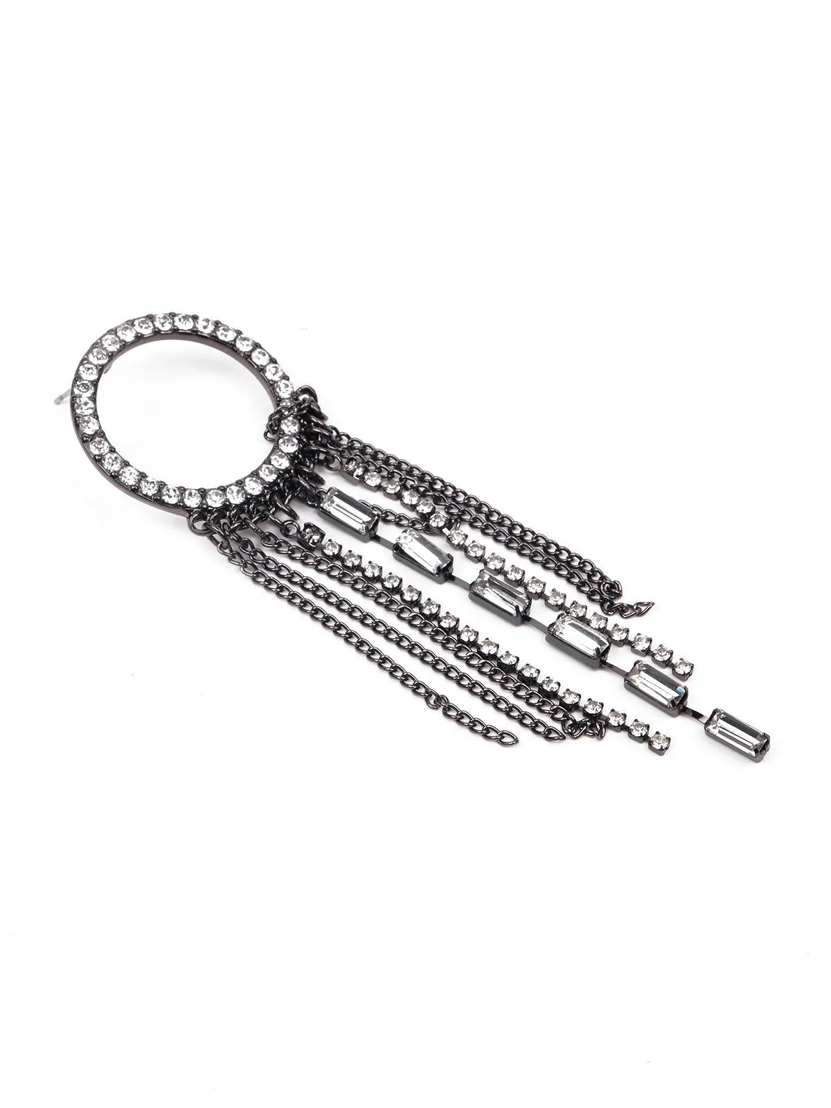Odette Women Silver Studded Metal Tassel Drop Earrings-Silver - Image 5