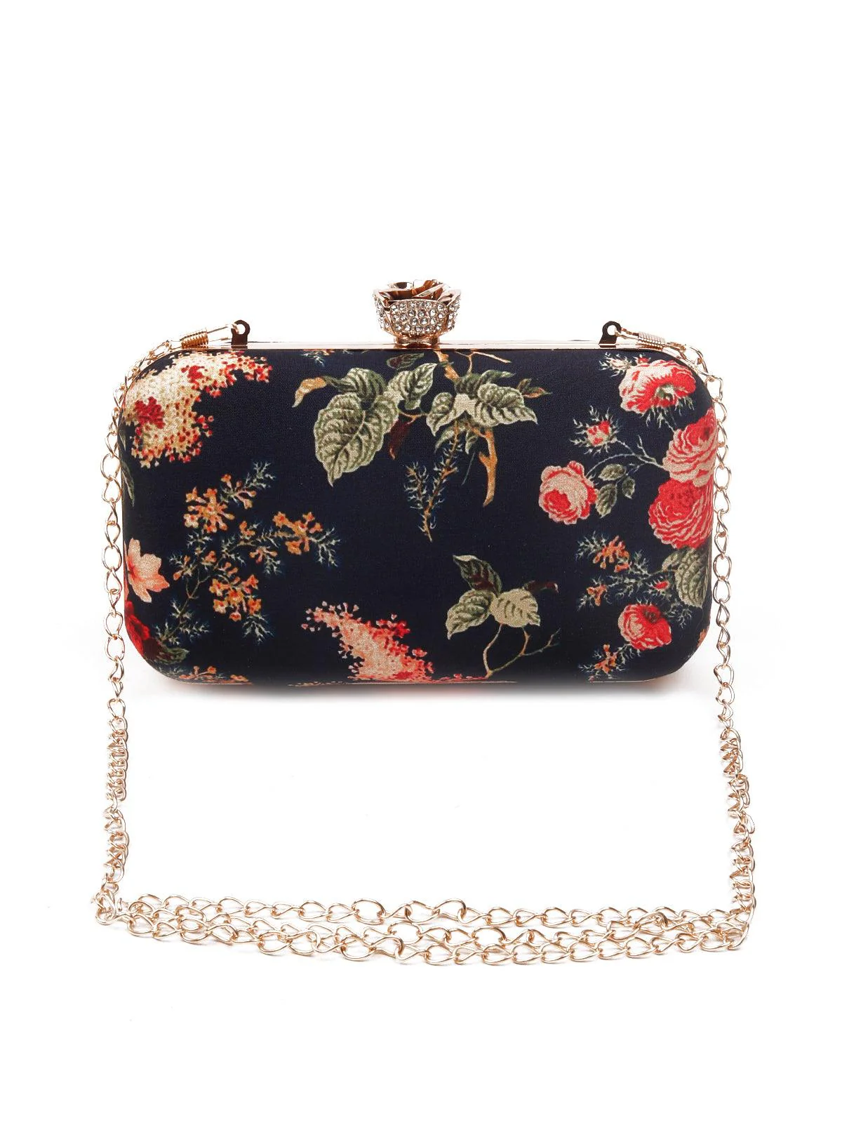 Odette Women Stunner Navy Blue Floral Printed Clutch - Image 3