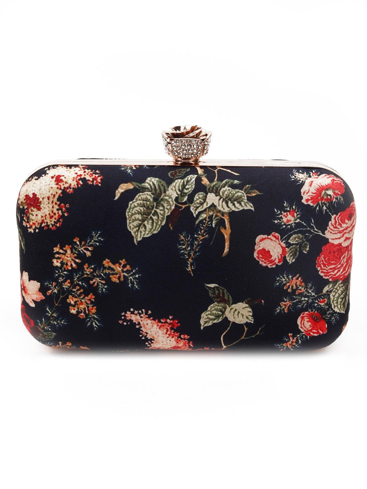 Odette Women Stunner Navy Blue Floral Printed Clutch - Image 5
