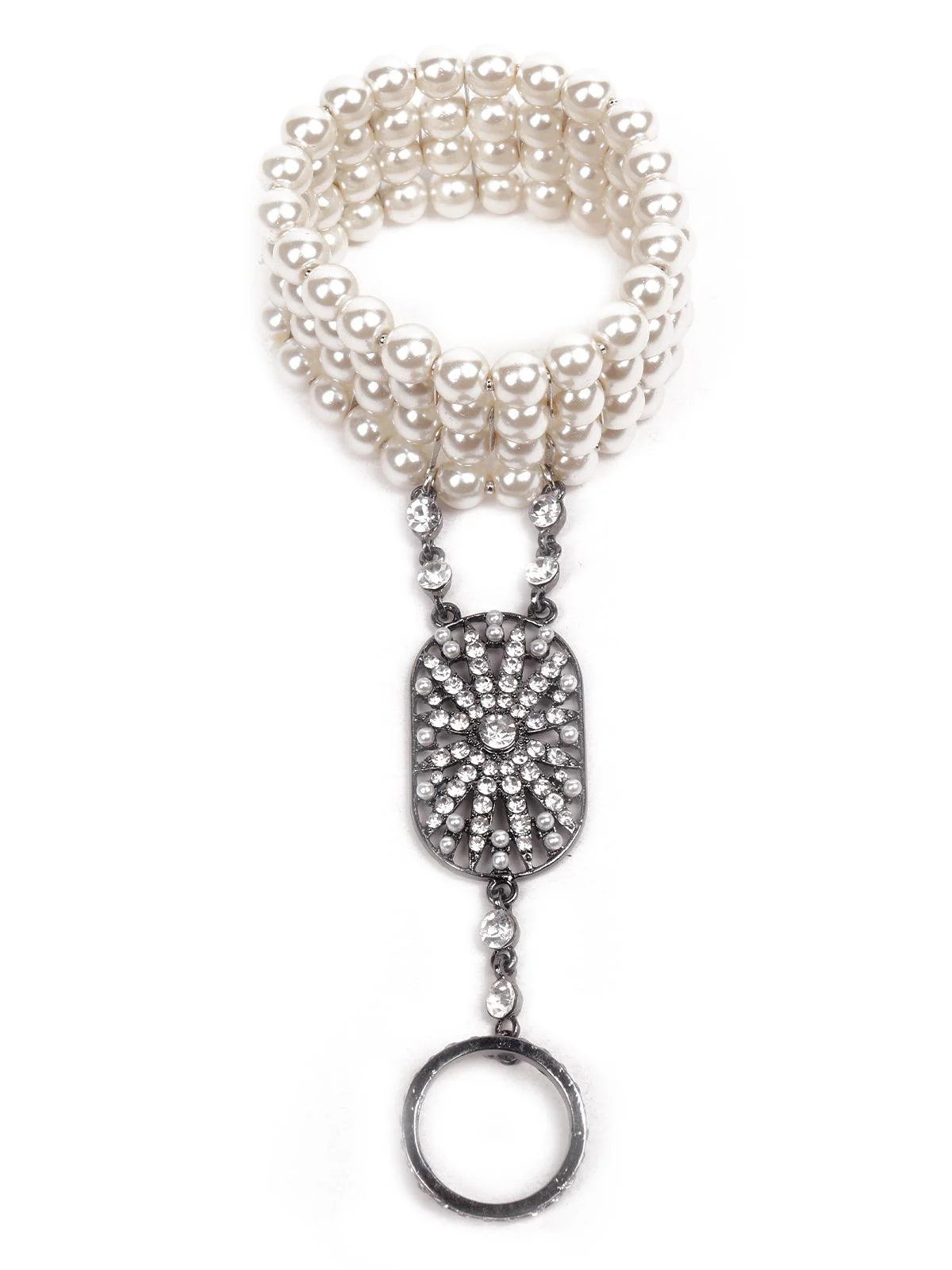 Odette Women Pearl Metal Bracelet With A Ring - Image 3