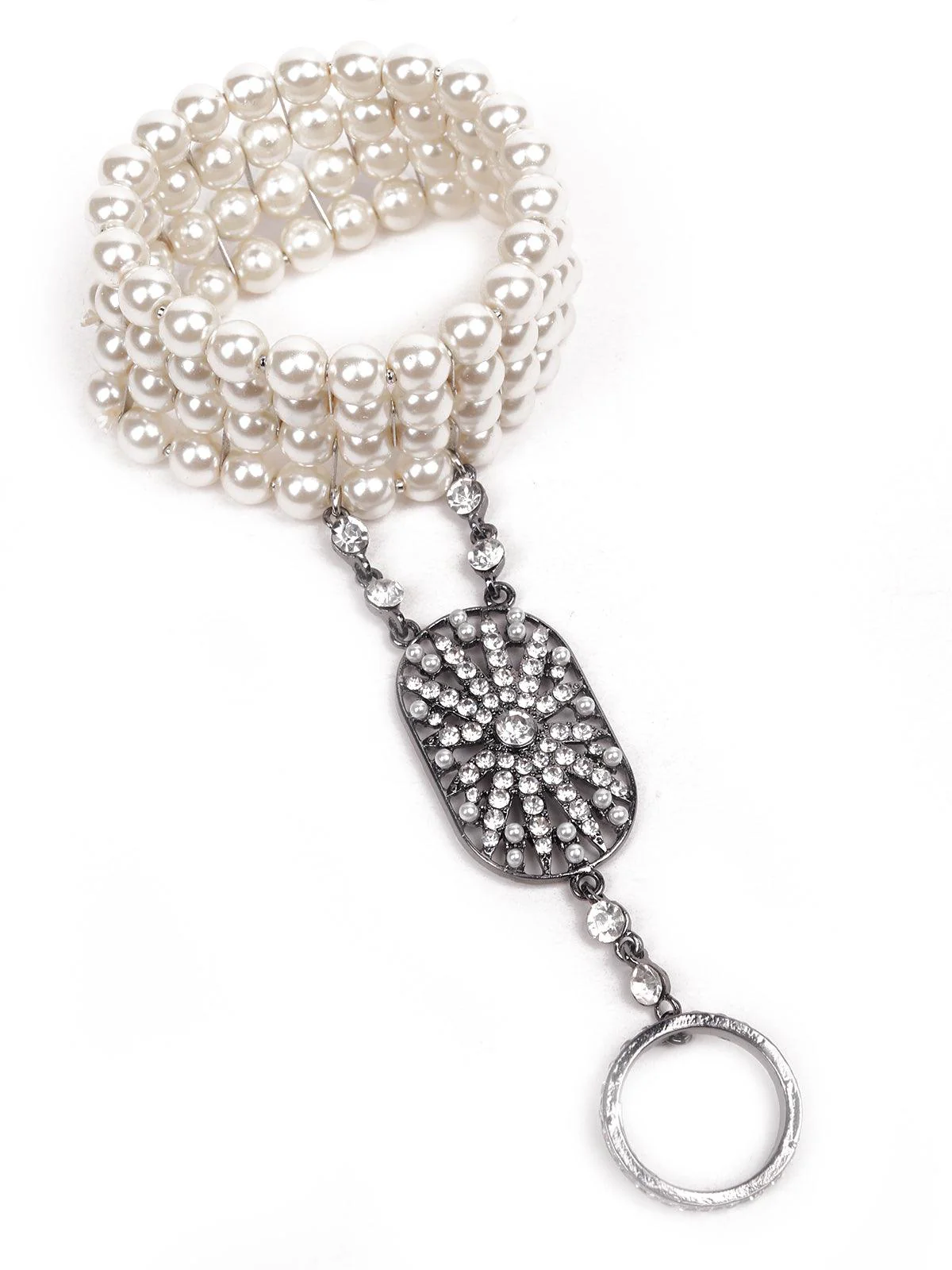 Odette Women Pearl Metal Bracelet With A Ring - Image 4