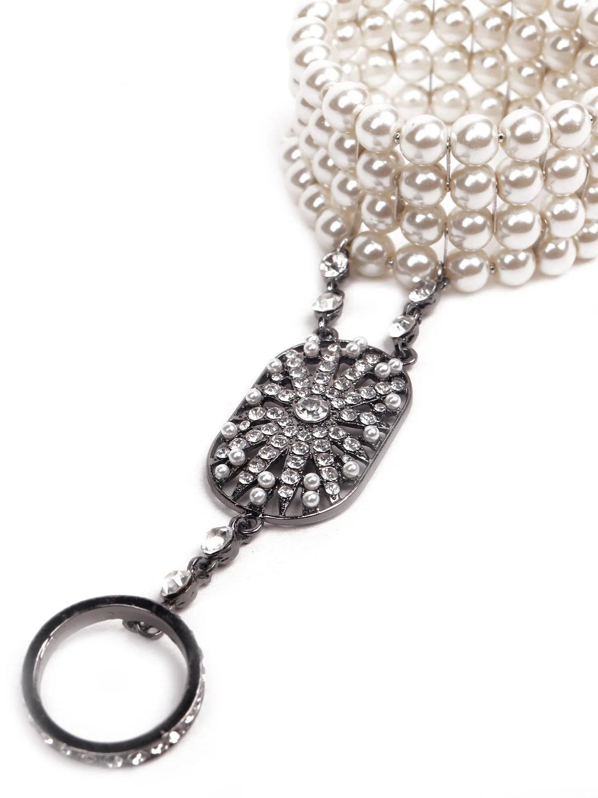 Odette Women Pearl Metal Bracelet With A Ring - Image 5