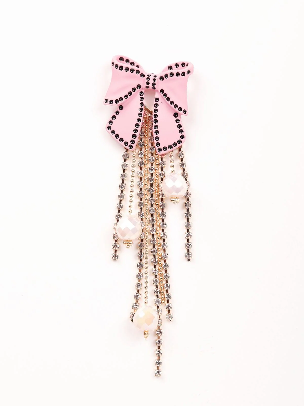 Odette Women Pink Bow-Metal Tassel Earrings - Image 4