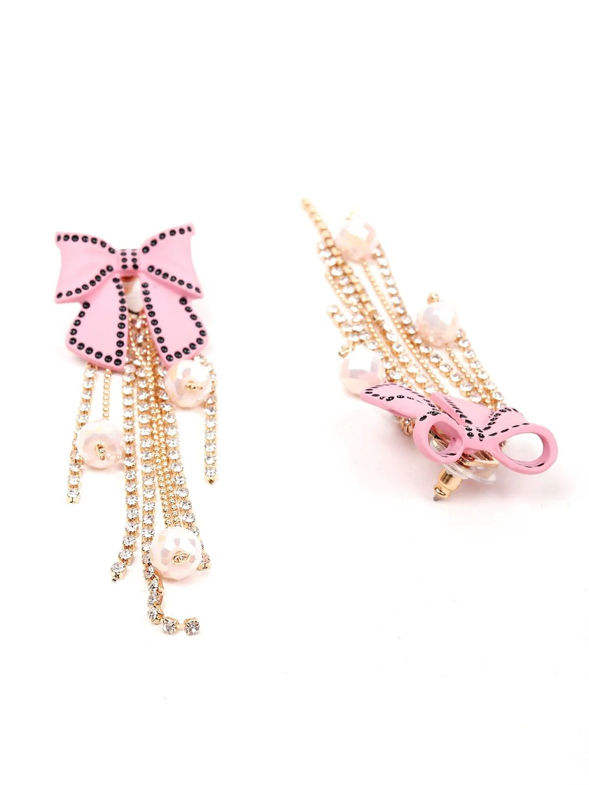 Odette Women Pink Bow-Metal Tassel Earrings - Image 5