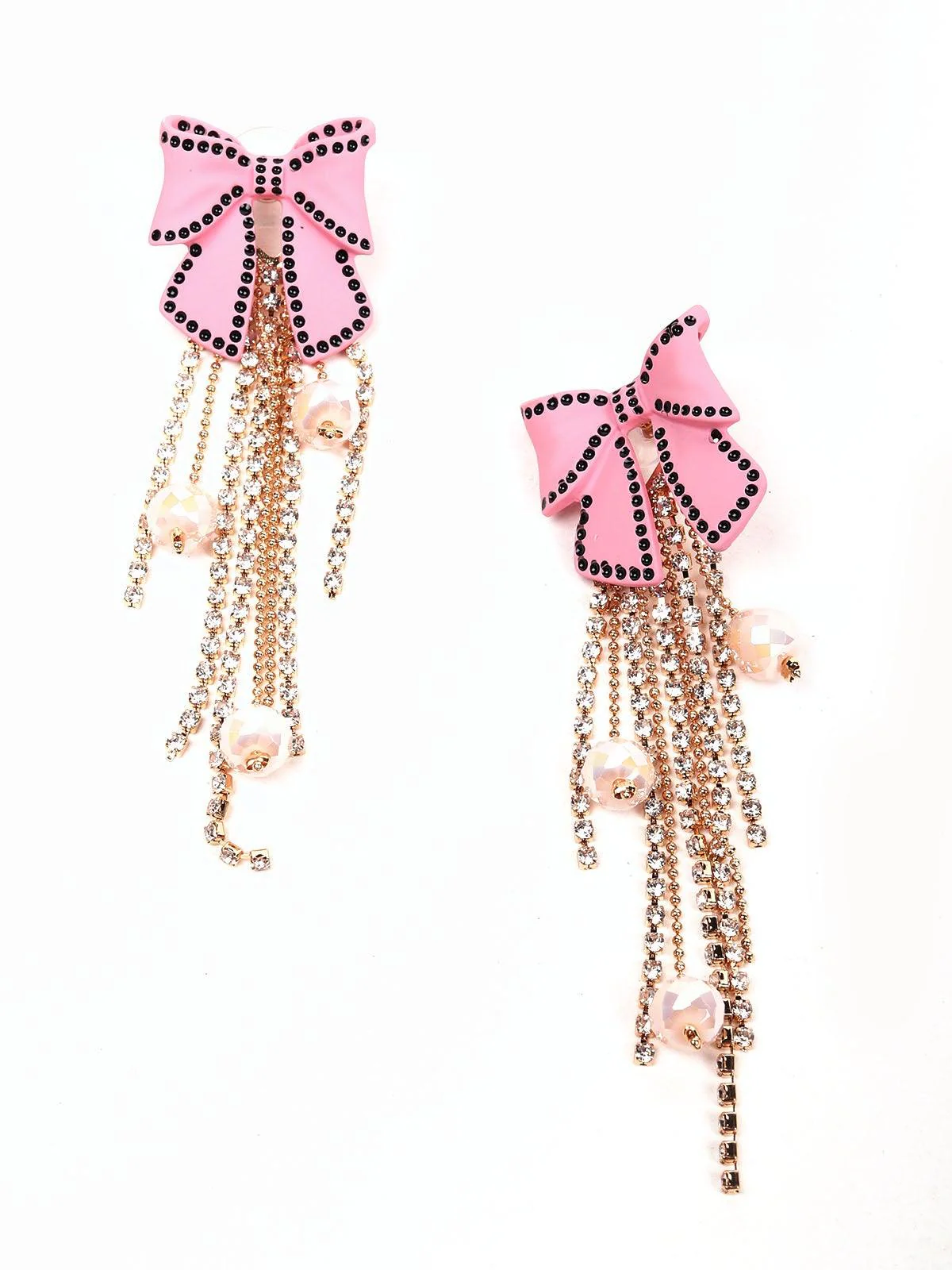 Odette Women Pink Bow-Metal Tassel Earrings - Image 6