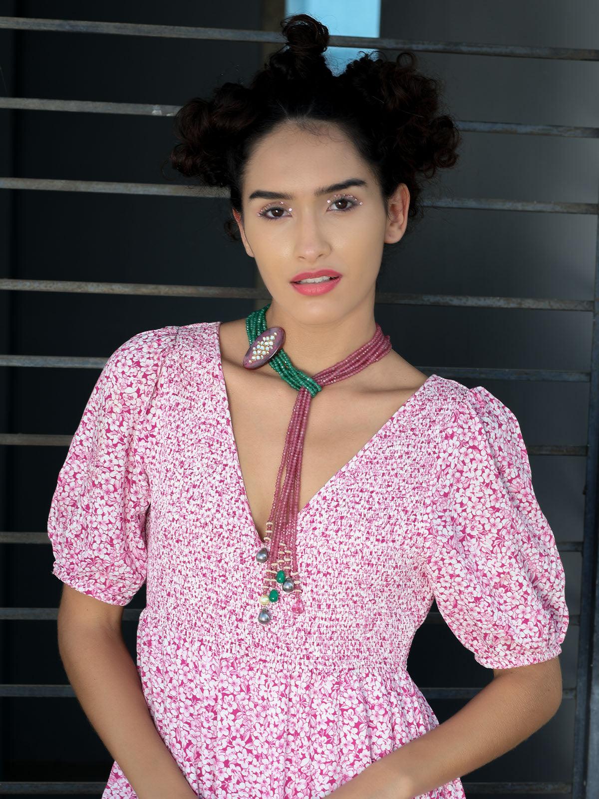 Odette Women Stunning Beaded Statement Multicoloured Necklace