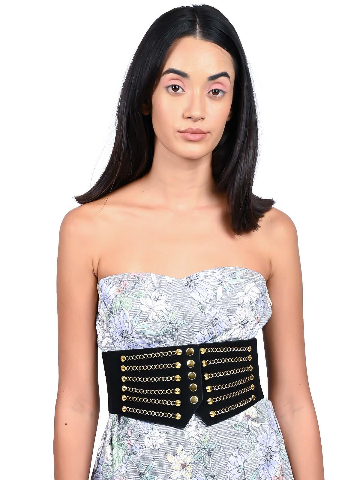 Odette Women Stunning Black Gold Broad Adjustable Belt