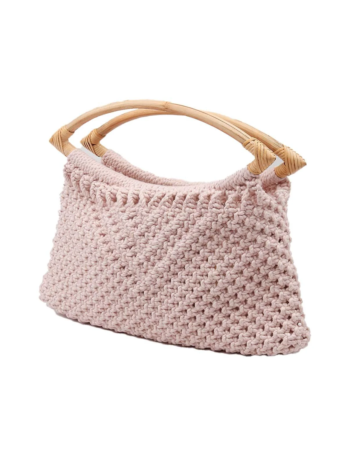 Odette Women Stunning Crochet Baby Pink Handle Bag - Image 4