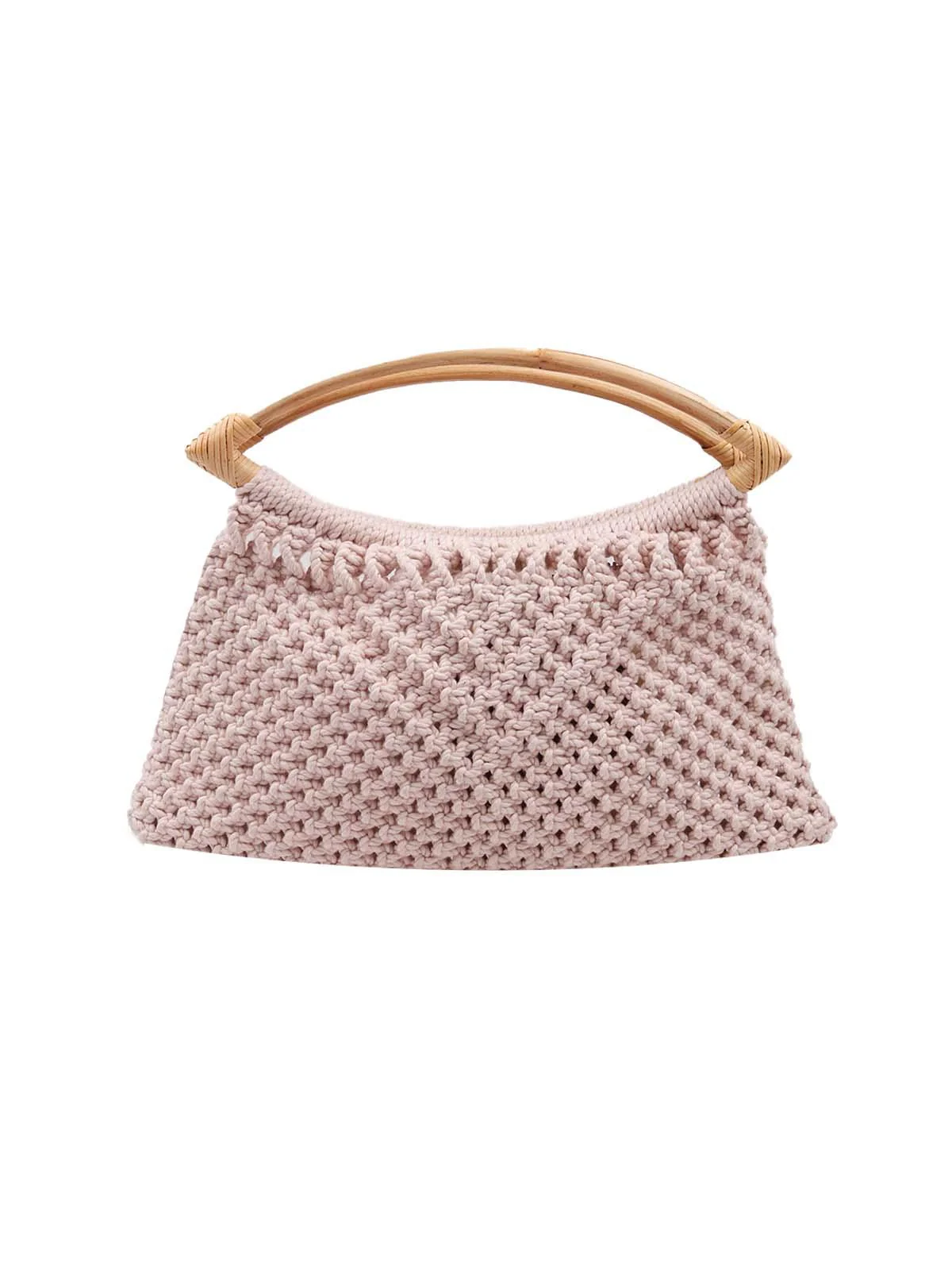 Odette Women Stunning Crochet Baby Pink Handle Bag - Image 5