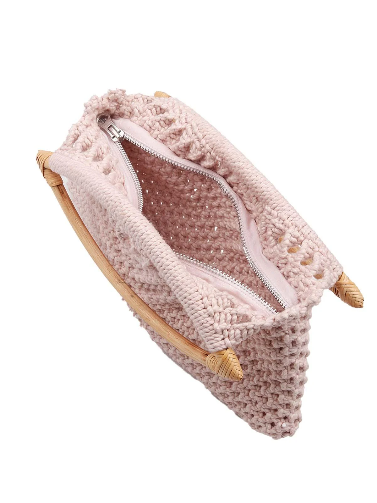 Odette Women Stunning Crochet Baby Pink Handle Bag - Image 6
