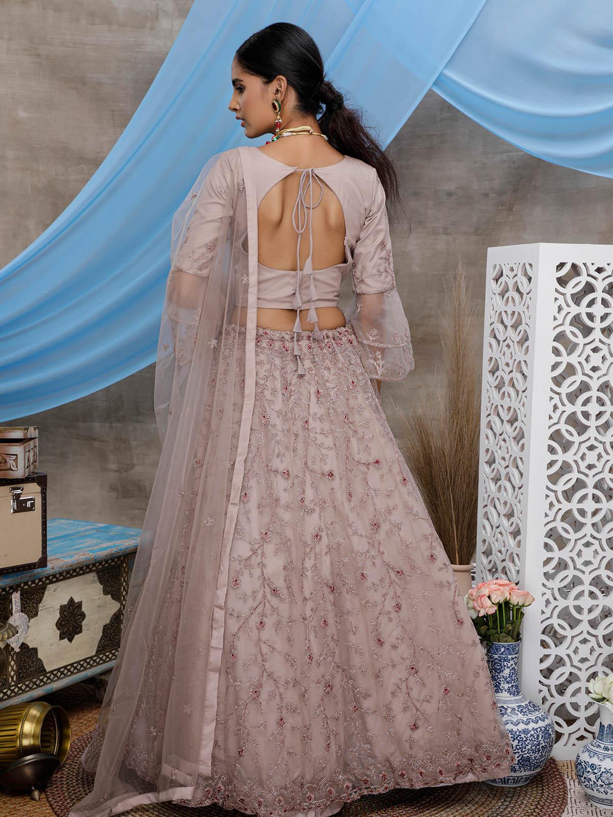 Odette Women Stunning Dusty Purple Net Semi Stitched Lehenga With  Unstitched Blouse - Image 2