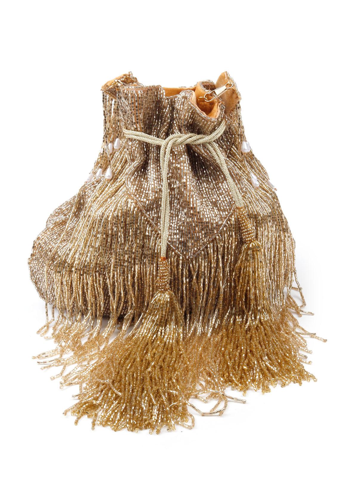 Odette Stunning Gold Fringes Beaded Potli Bag For Women - Image 5