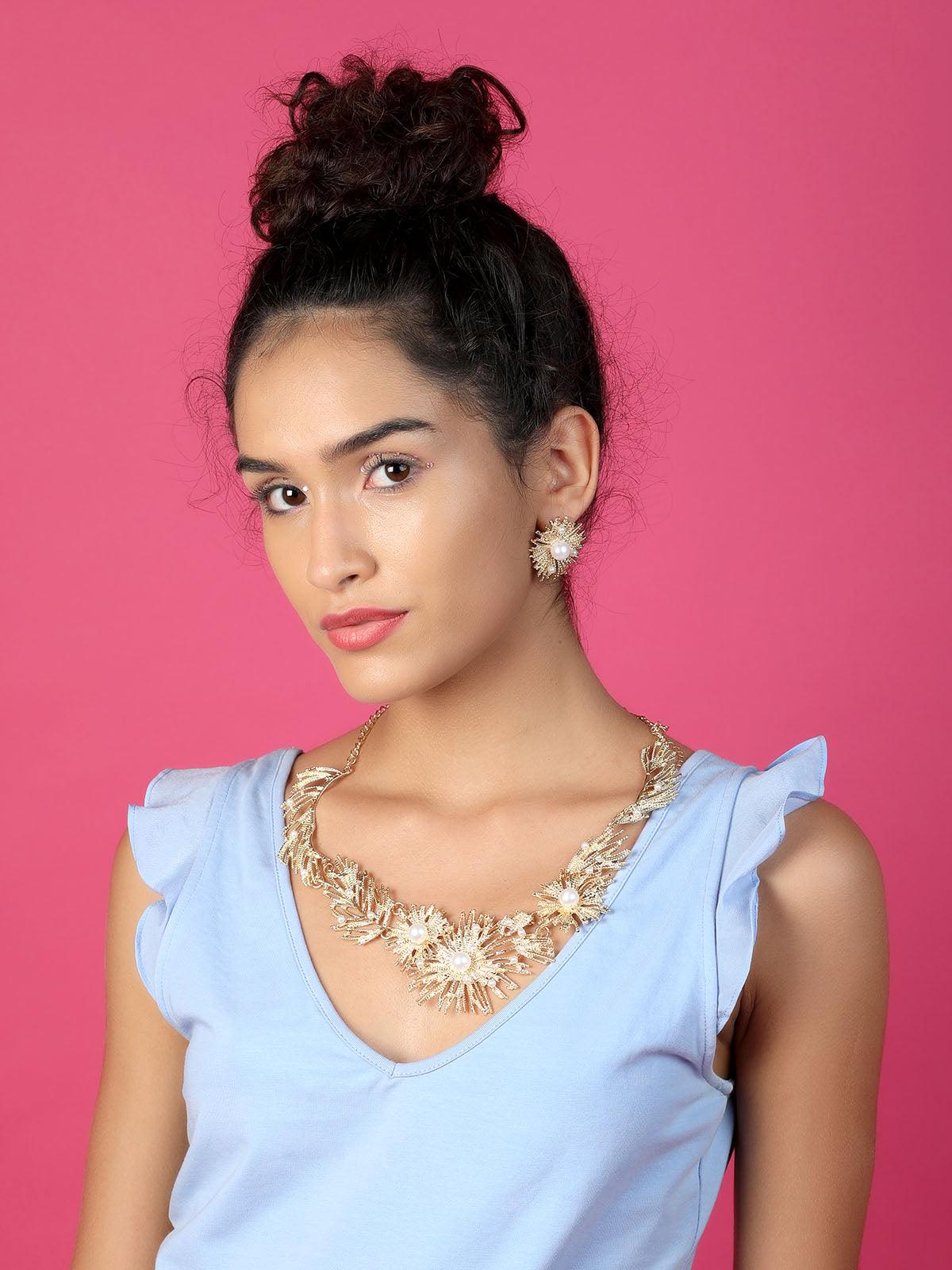 Odette Stunning Gold Tone Sparkly Necklace Set For Women
