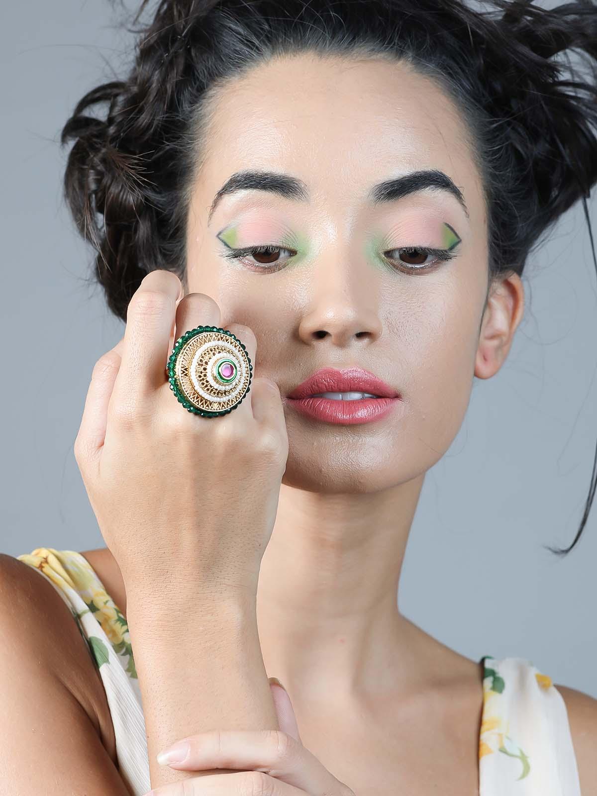 Odette Women Stunning Green Embellished Ring