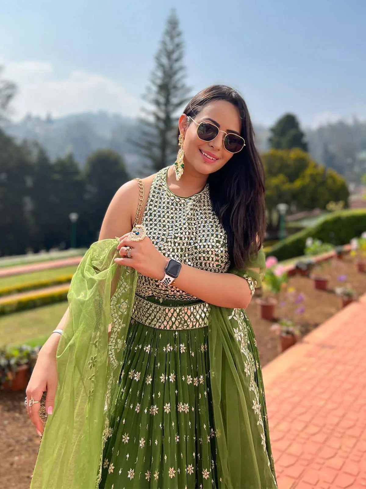 Odette Women Stunning Green Semi Stitched Lehenga Stitched Blouse - Image 3