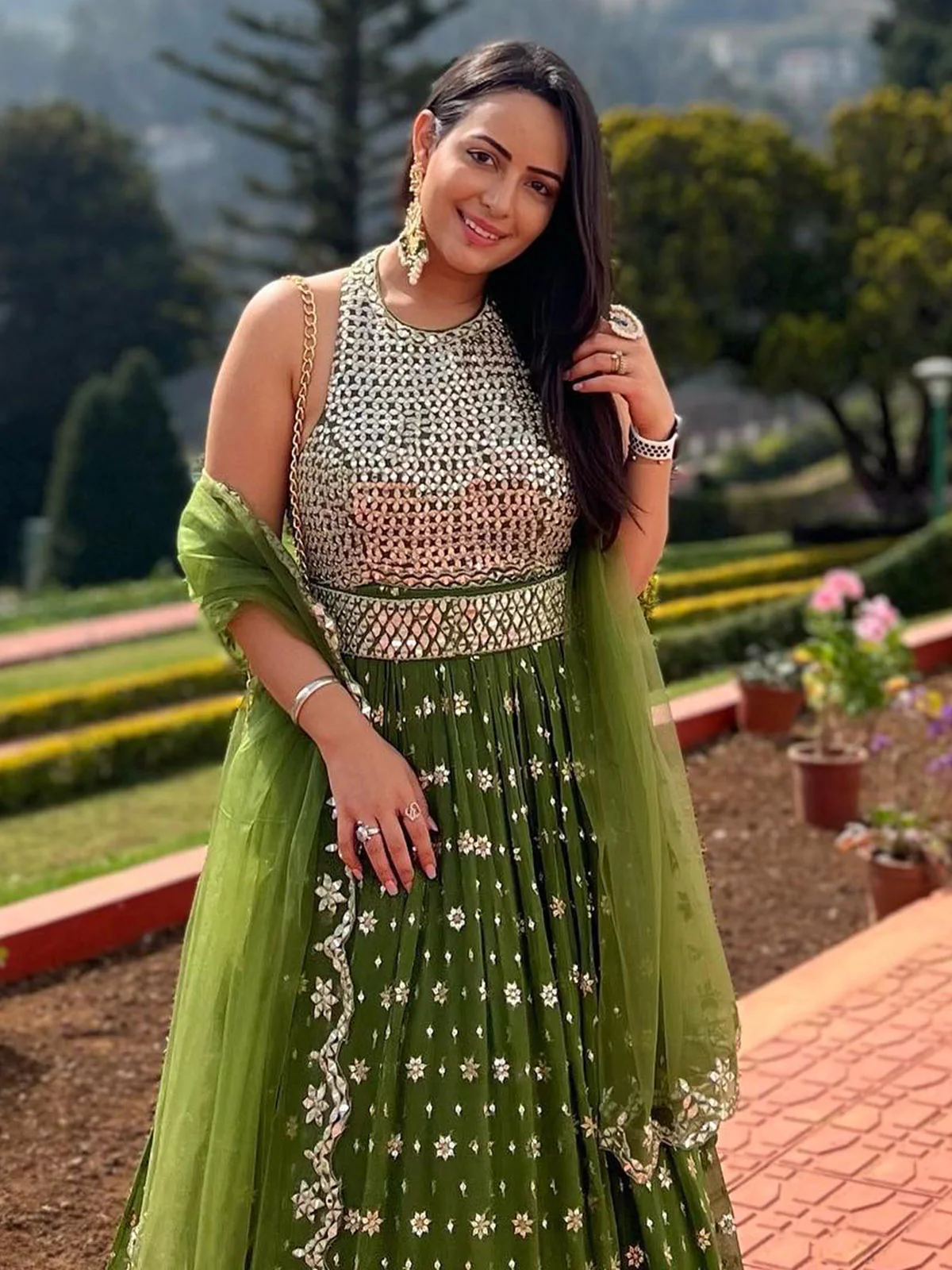 Odette Women Stunning Green Semi Stitched Lehenga Stitched Blouse - Image 4